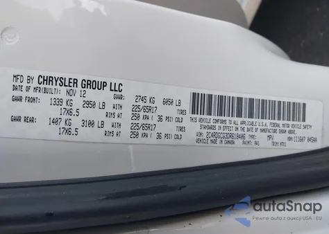 2013 Dodge Grand Caravan Sxt из США, поврежденный, VIN 2C4RDGCG3DR618406